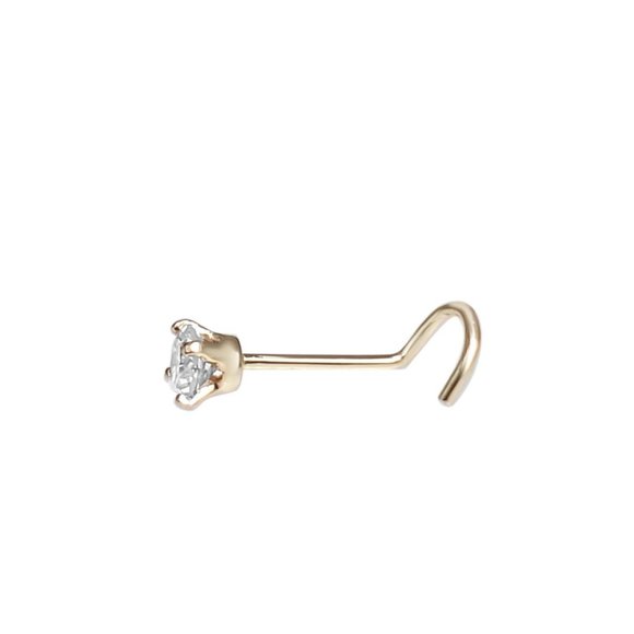 14K Yellow gold  Real Diamond  20 Gauge Nose Ring Stud - 1.8mm  new - Picture 5 of 6